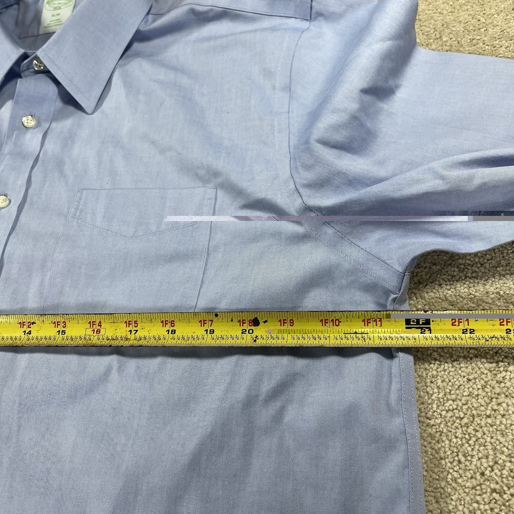 Brooks Brothers Mens Blue Pinpoint Oxford Dress Shirt 17.5-32/33 Slim Fit Office - Picture 6 of 10